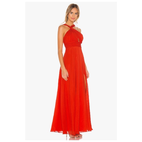 Jill Stuart / Revolve Asymmetrical Colorblock Chiffon Gown Dress Red Size 2 or 4 - Picture 2 of 3
